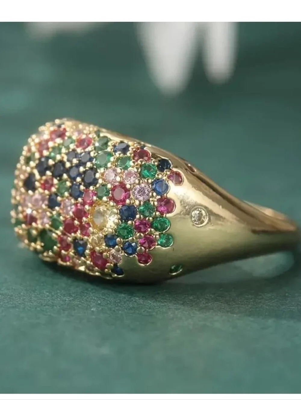 Vibrant 14K Gold Plated Rainbow Pavé Dome Cocktail Ring ✨